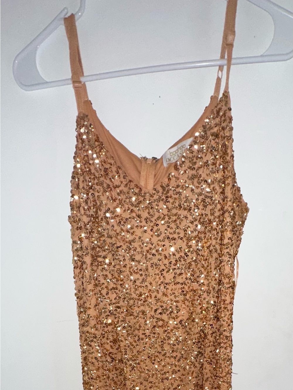 Boohoo Tan/Gold Sequin Slip Dress